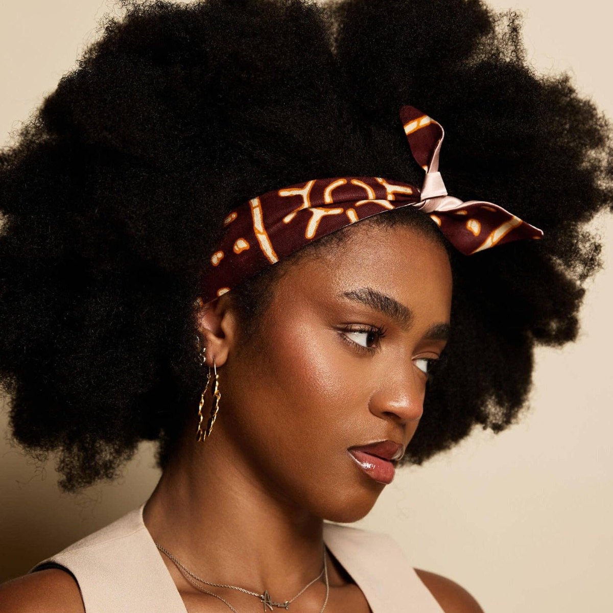 Warm brown satin hair tie