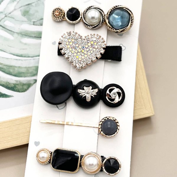 Five faux pearl hair clips in a second color assortment
