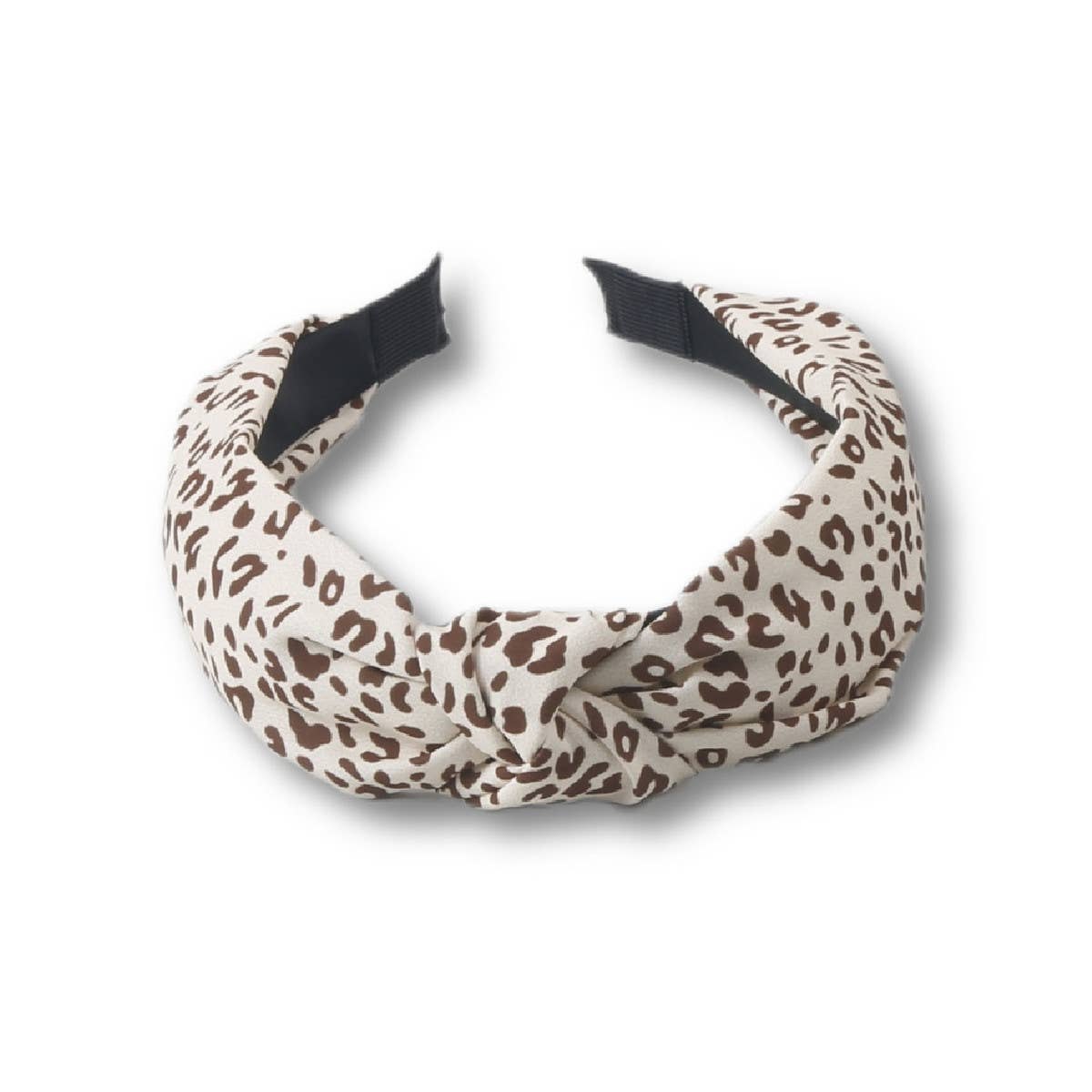 Beige leopard print knotted wide headband