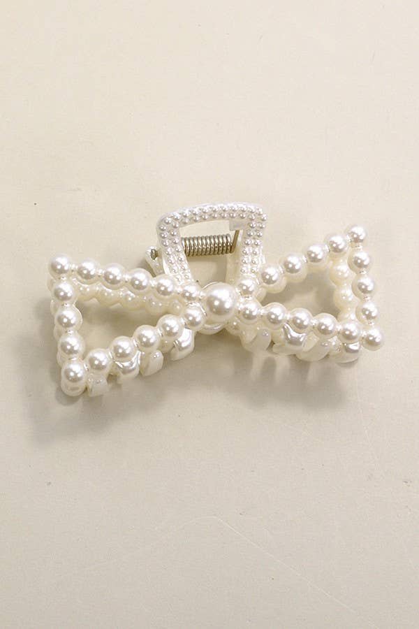 Pearl detailed bow shaped hair claw clip
