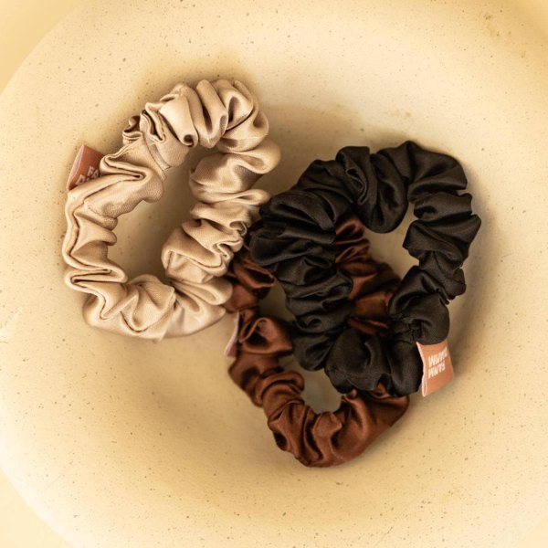 Bundle of skinny scrunchies in warm brown tiramisu shades